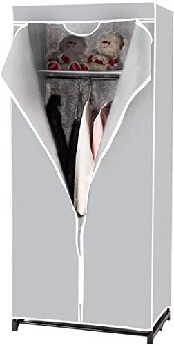 RELAX4LIFE Kleiderschrank mit Metallgestell, Stoffschrank mit großem Stauraum, Faltschrank mit Überwurf, Textilschrank mit rutschfesten Füßen, Faltkleiderschrank Stoffkleiderschrank (Grau) von RELAX4LIFE