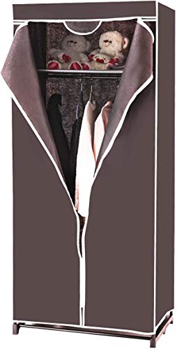 RELAX4LIFE Kleiderschrank mit Metallgestell, Stoffschrank mit großem Stauraum, Faltschrank mit Überwurf, Textilschrank mit rutschfesten Füßen, Faltkleiderschrank Stoffkleiderschrank (Kaffeebraun) von RELAX4LIFE