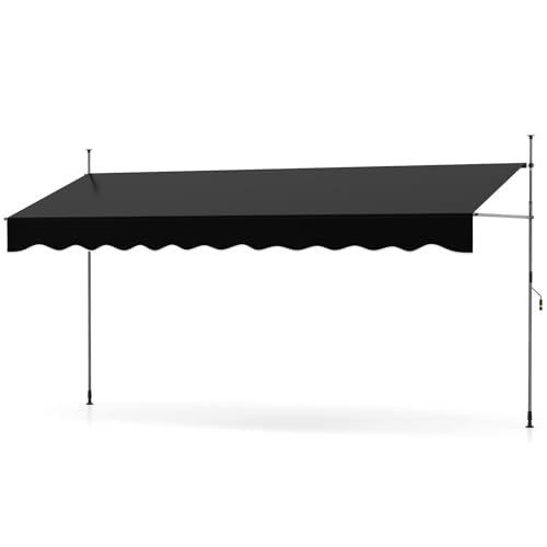 RELAX4LIFE Klemmmarkise, Markise Balkon ohne Bohren, mit Handkurbel, Balkonmarkise UV-beständig, höhenverstellbar, wasserabweisend, Sonnenschutz, für Balkon, Terrasse, Garten (Schwarz,400x180cm) von RELAX4LIFE