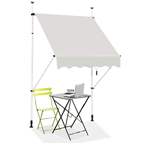 RELAX4LIFE Klemmmarkise 150 cm breit, Markise Balkon ohne Bohren, Höhenverstellbare Balkonmarkise mit Handkurbel, Sonnenschutz für Terrasse Balkon Veranda (150x175cm, Beige) von RELAX4LIFE