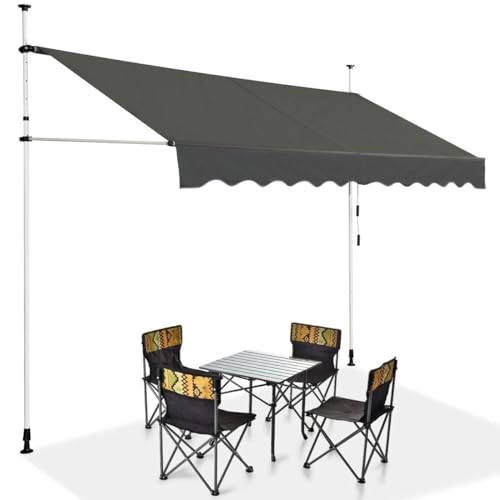 RELAX4LIFE Klemmmarkise 350 cm breit, Markise Balkon ohne Bohren, Höhenverstellbare Balkonmarkise mit Handkurbel, Sonnenschutz für Terrasse Balkon Veranda (350x175cm, Grau) von RELAX4LIFE