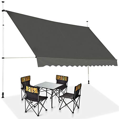 RELAX4LIFE Klemmmarkise 400 cm breit, Markise Balkon ohne Bohren, Höhenverstellbare Balkonmarkise mit Handkurbel, Sonnenschutz für Terrasse Balkon Veranda (400x175cm, Grau) von RELAX4LIFE