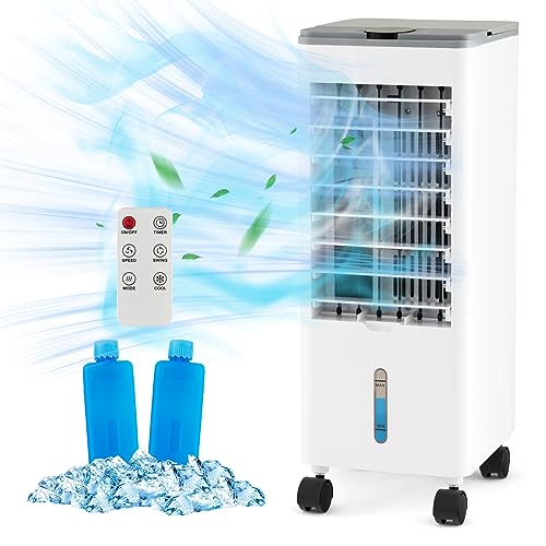 RELAX4LIFE Klimagerät Mobil mit Wasserkühlung, Verdunstungskühler ohne Abluftschlauch, Ventilator Luftbefeuchter Luftkühler mit 3 Geschwindigkeiten, 2 Wassertank, 60°/90° Oszillation, 12H Timer (Grau) von RELAX4LIFE