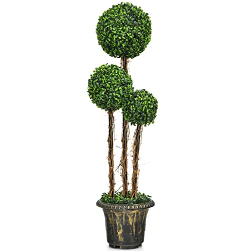 RELAX4LIFE Künstliche Pflanze 115cm, Buchsbaumkugel mit Topf & 3 Kugeln, Kunstbaum Dekopflanze mit PE Blättern, Grünpflanzen, Kunstpflanzen für den Innen- & Außenbereich (30,5 x 30,5 x 115 cm) von RELAX4LIFE
