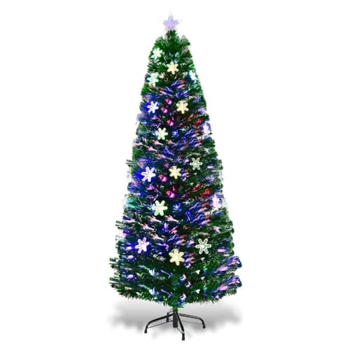 RELAX4LIFE Künstlicher Weihnachtsbaum, Christbaum mit LEDs & Schneeflocke & Sternspitze, Kunstbaum Farbiger Glasfaser-Farbwechsler, Tannenbaum für Büro & Geschäften & Zuhause, PVC, grün (180 cm) von RELAX4LIFE