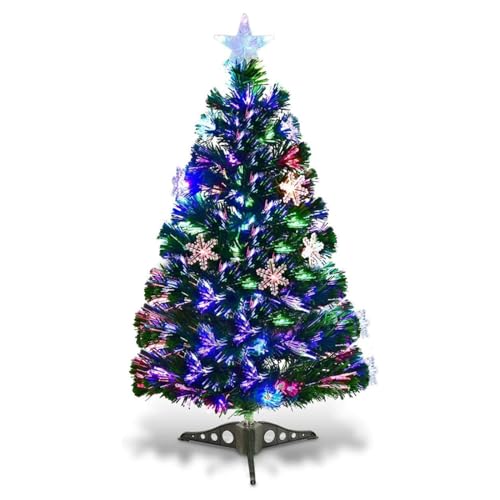 RELAX4LIFE Künstlicher Weihnachtsbaum, Christbaum mit LEDs & Schneeflocke & Sternspitze, Kunstbaum Farbiger Glasfaser-Farbwechsler, Tannenbaum für Büro & Geschäften & Zuhause, PVC, grün (90 cm) von RELAX4LIFE