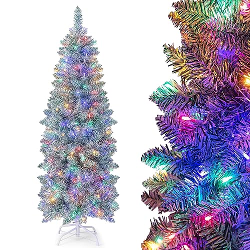RELAX4LIFE Künstlicher Weihnachtsbaum 150 cm mit Beleuchtung 190 Mehrfarbigen Lichtern Tannenbaum mit 343 Zweigspitzen Faltbarem Metallständer von RELAX4LIFE