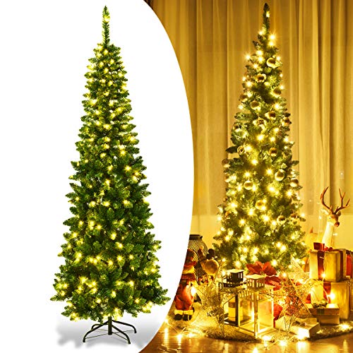 RELAX4LIFE Künstlicher Weihnachtsbaum mit Beleuchtung, Christbaum mit 250 LEDs & 708 Spitzen, Tannenbaum Künstlich mit Metallständer, grün (200 cm) von RELAX4LIFE