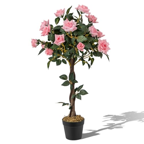 RELAX4LIFE Kunstpflanze, Kunstbaum mit Blüten, Rosenbaum mit 21 Rosa Rosen & 259 Blättern & Echtholzstamm, Künstliche Pflanze im Topf, Dekopflanze 93cm, Zimmerpflanze für Zuhause Büro RELAX4LIFE Kunstpflanze, Kunstbaum mit Blüten, Rosenbaum mit 21 Rosa Rosen & 259 Blättern & Echtholzstamm, Künstliche Pflanze im Topf, Dekopflanze 93cm, Zimmerpflanze für Zuhause Büro von RELAX4LIFE
