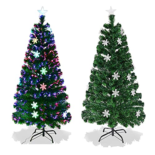 RELAX4LIFE LED-Weihnachtsbaum, Künstlicher Christbaum mit Schneeflocke & Sternspitze, Kunstbaum mit Farbiger Glasfaser, inkl. Metallständer, Tannenbaum für Büro Geschäften Zuhause, PVC grün (210 cm) von RELAX4LIFE