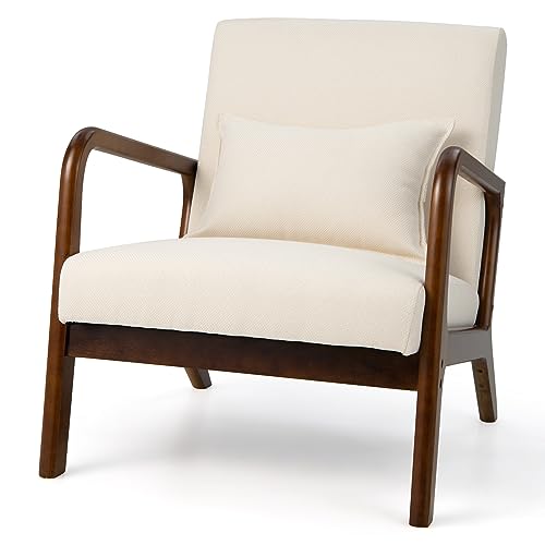 RELAX4LIFE Loungesessel Gepolstert, Akzentstuhl mit Massivholzrahmen, Relaxsessel mit Kissen Rückenlehne Armlehnen, bis 200 kg belastbar, Polstersessel für Wohnzimmer Schlafzimmer Büro (Beige) von RELAX4LIFE