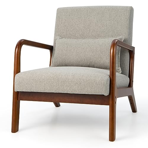 RELAX4LIFE Loungesessel Gepolstert, Akzentstuhl mit Massivholzrahmen, Relaxsessel mit Kissen Rückenlehne Armlehnen, bis 200 kg belastbar, Polstersessel für Wohnzimmer Schlafzimmer Büro (Grau) von RELAX4LIFE