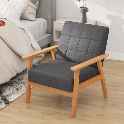 RELAX4LIFE Loungesessel Gepolstert, Esszimmerstuhl mit Massivholzrahmen, Akzentstuhl mit Rückenlehne Armlehnen, bis 150 kg belastbar, Polstersessel für Wohnzimmer Esszimmer Büro (1) von RELAX4LIFE