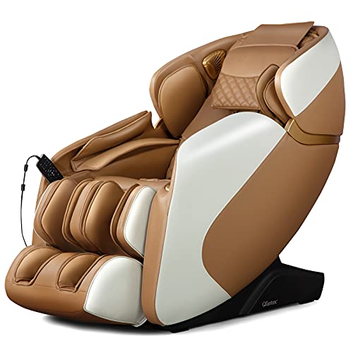 RELAX4LIFE Massagesessel Ganzkörpermassage Massagestuhl Zero Gravity SL Track Relaxsessel Shiatsu Massage Chair mit Wärmefunktion 12 Massageprogramm Sprachfunktion Fußrollen Bluetooth USB (Hellbraun) von RELAX4LIFE