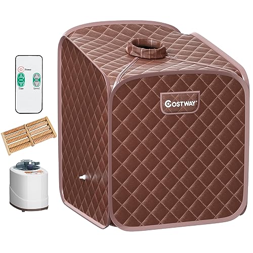 RELAX4LIFE Mini Dampfsauna 2L, Heimsauna mit Fernbedienung, Sitzsauna mit 9 Temperaturstufen bis 45°C & Timer bis 99 Min, Mini Sauna 1000W Verdampfer, Saunakabine mit Zubehör (Braun) von RELAX4LIFE