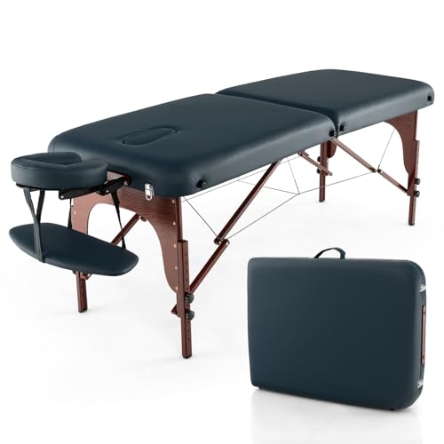 RELAX4LIFE Mobile Massageliege 2 Zonen, Massagetisch klappbar & 9-stufig höhenverstellbar, Massagebett 70cm Breit, Massagebank mit 6cm Polsterung, inkl. Kopfstütze, Armlehnen & Tragetasche von RELAX4LIFE