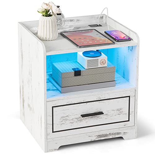 RELAX4LIFE Nachttisch mit LED-Beleuchtung, 3 Farblicht dimmbar, Nachtschrank mit Schublade & offener Ablage, Nachtkommode mit USB & Type-C Laden, Menschliche Sensorfunktion, 45x40x50 cm (2, Weiß) RELAX4LIFE Nachttisch mit LED-Beleuchtung, 3 Farblicht dimmbar, Nachtschrank mit Schublade & offener Ablage, Nachtkommode mit USB & Type-C Laden, Menschliche Sensorfunktion, 45x40x50 cm (2, Weiß) von RELAX4LIFE