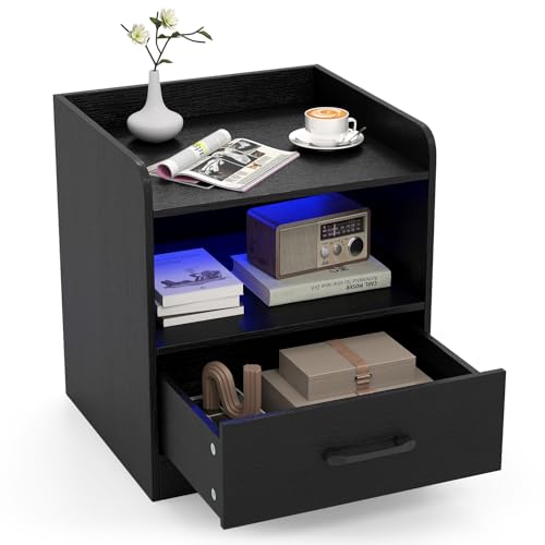 RELAX4LIFE Nachttisch mit LED-Beleuchtung, 3-stufiger Beistelltisch mit Schublade & offenem Fach, moderner Nachtschrank mit Fernbedienung, einstellbare Farben, für Schlafzimmer & Wohnzimmer, Schwarz RELAX4LIFE Nachttisch mit LED-Beleuchtung, 3-stufiger Beistelltisch mit Schublade & offenem Fach, moderner Nachtschrank mit Fernbedienung, einstellbare Farben, für Schlafzimmer & Wohnzimmer, Schwarz von RELAX4LIFE