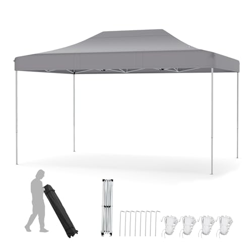 RELAX4LIFE Pavillon, Faltpavillon 3x4,5m Wasserdicht Stabil Winterfest, Pop-Up Gartenpavillon Höhenverstellbar, Partyzelt Festzelt Sonnenschutz, Gartenzelt Faltbar mit Rolltragetasche (Grau) von RELAX4LIFE