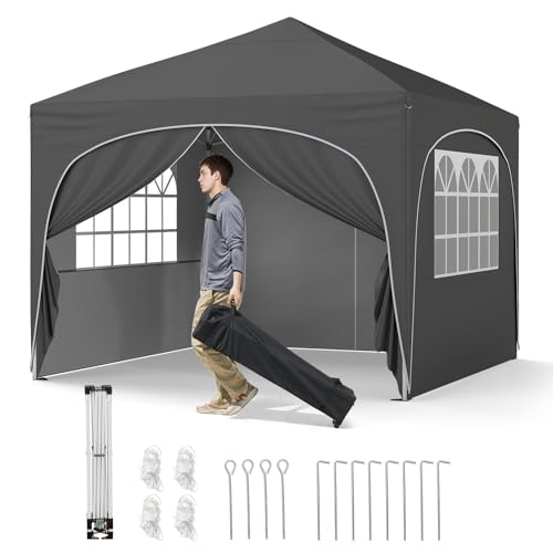 RELAX4LIFE Pavillon 3 x 3 m, tragbarer Faltpavillon mit 4 abnehmbaren Seitenteilen & 4 Sandsäcken, Gartenpavillon wasserdicht & sonnenbeständig, stabiles Außenzelt für Party Camping Picknick (Grau) von RELAX4LIFE