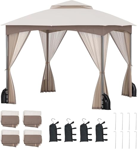 RELAX4LIFE Pavillon 3x3 m Wasserabweisend Stabil Winterfest, Gartenpavillon mit 4 Moskitonetz Seitenteilen & Doppeldach, Partyzelt mit 8 Bodenpfählen & 4 Sandsäcken, für Garten, Terrasse, Sandfarben RELAX4LIFE Pavillon 3x3 m Wasserabweisend Stabil Winterfest, Gartenpavillon mit 4 Moskitonetz Seitenteilen & Doppeldach, Partyzelt mit 8 Bodenpfählen & 4 Sandsäcken, für Garten, Terrasse, Sandfarben von RELAX4LIFE