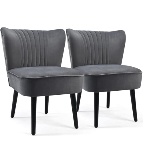 RELAX4LIFE Polsterstuhl 2er Set, Relaxsessel mit Holzbeinen, Gepolstertem Sitz & Hoher Rückenlehne, Loungesessel Modern, Samtsessel für Wohnzimmer Schlafzimmer von RELAX4LIFE