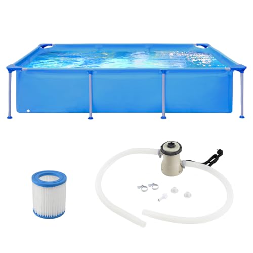 RELAX4LIFE Pool-Set mit Filterpumpe, Aufstellpool rechteckig, 258 x 179 x 66 cm, Swimming Pool Metallrahmen,Planschbecken groß, Schwimmbecken Komplettset geeignet für Kinder & Erwachsene im Garten von RELAX4LIFE