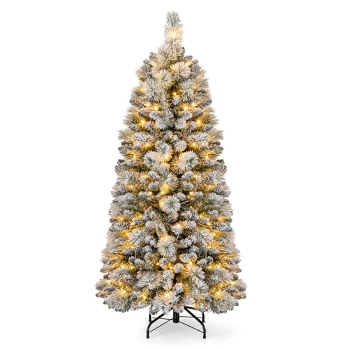 RELAX4LIFE Pop-Up Weihnachtsbaum Künstlich, Tannenbaum 150 cm/180 cm mit Schnee, 130/170 warmweißen LEDs, 378/517 Zweigspitzen, aus PVC, Metallständer (150 cm) von RELAX4LIFE