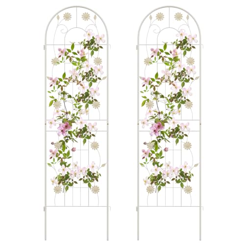 RELAX4LIFE Rankgitter 2er Set, Rankzaun Metall, Garten Spalier zum Stecken, Gartendeko Rosengitter Gartenzaun, Rankhilfe für Rosen Blumen Kletterpflanzen (Weiß, 220 x 50 cm) von RELAX4LIFE
