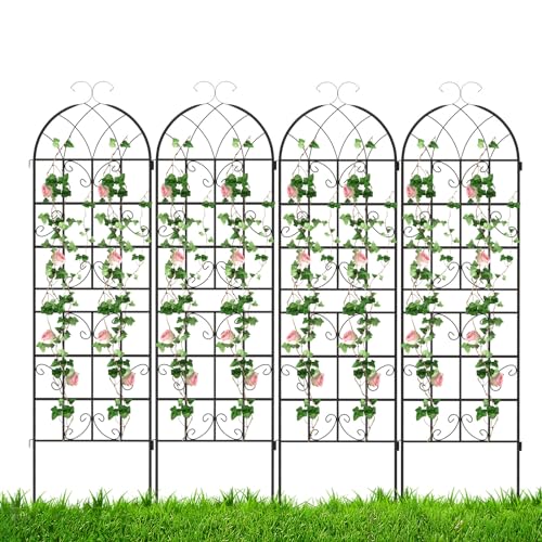 RELAX4LIFE Rankgitter 4er Set, Rankzaun Metall, Garten Spalier zum Stecken, Gartendeko Rosengitter Gartenzaun, Rankhilfe für Rosen Blumen Kletterpflanzen (180 x 50 cm,Schwarz) von RELAX4LIFE