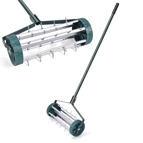 RELAX4LIFE Rasenbelüfter, Rasenlüfter aus Metall, Manueller Handvertikutierer Aerifizierer mit Spikes & Gummigriff für Verdichtete Böden Rasenpflege (ohne Spritzschutz) von RELAX4LIFE