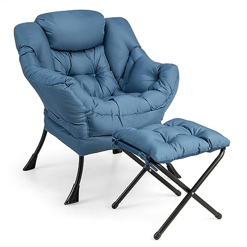 RELAX4LIFE Relaxsessel mit Hocker, Loungesessel mit Fußstütze & Kopfstütze & Armlehnen, Fernsehsessel mit Seitentasche, bis 150 kg belastbar, Sessel für Wohnzimmer Schlafzimmer Büro (Blau) von RELAX4LIFE