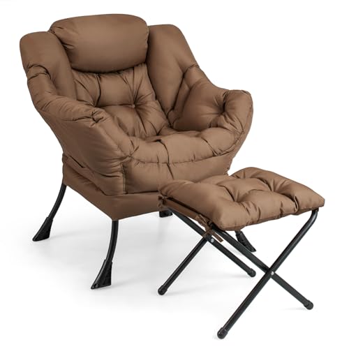 RELAX4LIFE Relaxsessel mit Hocker, Loungesessel mit Fußstütze & Kopfstütze & Armlehnen, Fernsehsessel mit Seitentasche, bis 150 kg belastbar, Sessel für Wohnzimmer Schlafzimmer Büro (Braun) von RELAX4LIFE