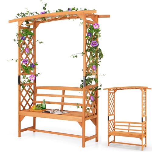 RELAX4LIFE Rosenbogen mit Bank, 160 x 50 x 199 cm, 2-Sitzer Gartenbank Holz, Sitzbank mit Rankgitter, Rankhilfe für Kletterpflanzen & Verzierung, Rankbogen Gartenbogen, Torbogen Garten von RELAX4LIFE
