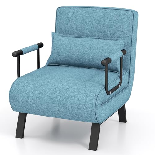RELAX4LIFE Schlafsessel 4 in 1, Schlafsofa mit Bettfunktion, Klappsessel mit 6-stufig Verstellbarer Rückenlehne&Abnehmbarem Kissen&Armlehnen, bis 150kg belastbar, Gästebett für Wohnzimmer (Blaugrün) von RELAX4LIFE