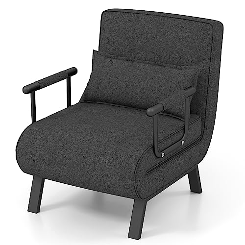 RELAX4LIFE Schlafsessel 4 in 1, Schlafsofa mit Bettfunktion, Klappsessel mit 6 stufig Verstellbarer Rückenlehne&Abnehmbarem Kissen&Armlehnen, bis 150kg belastbar, Gästebett für Zuhause (Dunkelgrau) von RELAX4LIFE