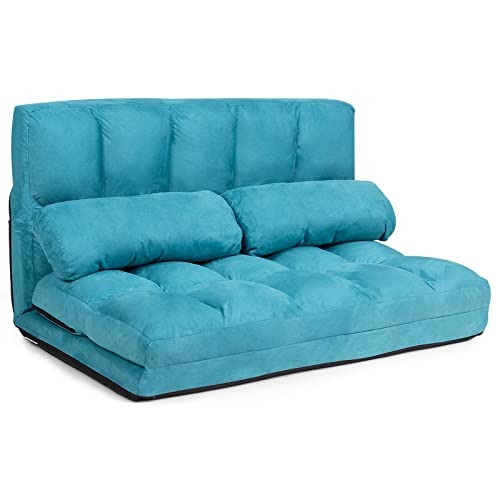 RELAX4LIFE Schlafsofa mit Bettfunktion, Schlafsessel mit 6 Stufen Verstellbarer Rückenlehne, Bodensofa inkl. 2 Kissen, 3 in 1 Klappsofa, belastbar bis zu 150 kg, für Wohnzimmer Schlafzimmer(Blue) von RELAX4LIFE