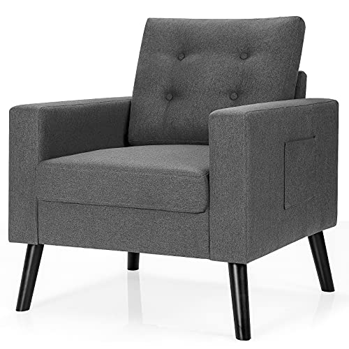 RELAX4LIFE Sessel, Polstersessel mit Armlehnen&Rücken-&Sitzkissen, Relaxsessel mit Holzbeinen, Wohnzimmerstuhl mit 2 Seitentaschen, Einzelsessel für Wohnzimmer Schlafzimmer Büro, 81×67×86cm (Grau) von RELAX4LIFE