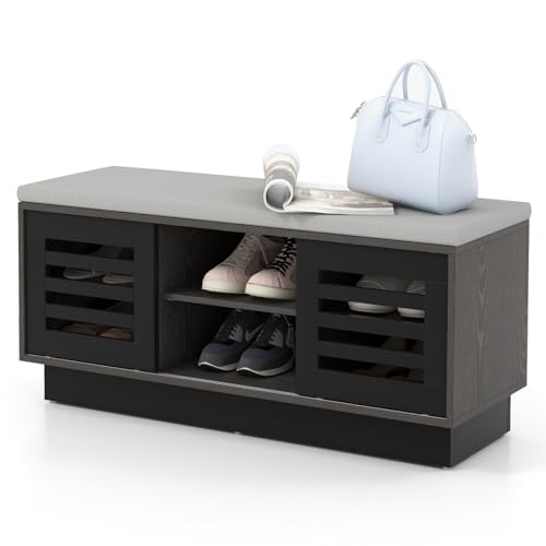 RELAX4LIFE Sitzbank mit Stauraum, Schuhbank mit 6 Ablagefächern & 3 verstellbaren Ablage & 2 Schiebetüren, Sitztruhe mit Gepolsterte Sitzfläche, Truhe für Flur Schlafzimmer Wohnzimmer (Dunkelgrau) RELAX4LIFE Sitzbank mit Stauraum, Schuhbank mit 6 Ablagefächern & 3 verstellbaren Ablage & 2 Schiebetüren, Sitztruhe mit Gepolsterte Sitzfläche, Truhe für Flur Schlafzimmer Wohnzimmer (Dunkelgrau) von RELAX4LIFE