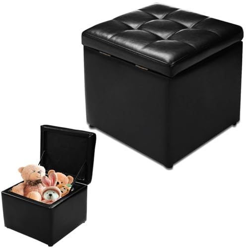 RELAX4LIFE Sitzhocker mit Stauraum, Sitzwürfel Kunstleder, Sitzbox mit 4 Fußpolster, Aufbewahrungsbox, Sitzbank mit Tragfähigkeit bis 120 kg, für Büro Schlafzimmer oder Wohnzimmer (Schwarz) von RELAX4LIFE