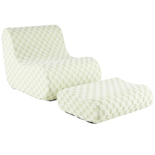 RELAX4LIFE Sitzsack Sessel mit Hocker, Sitzsackstuhl mit Ottomane für Erwachsene, Sitzsack-Set mit hoch elastischem Schwamm & Teddy-Samtbezug, geeignet für Wohnzimmer, Schlafzimmer (Grün) von RELAX4LIFE