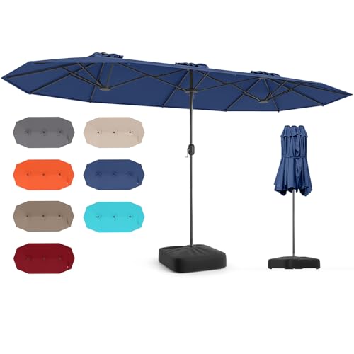 RELAX4LIFE Sonnenschirm, Doppelsonnenschirm mit Ständer & Handkurbel, Großer Marktschirm 400 x 200 cm, Gartenschirm, Terrassenschirm, Sonnenschutz (Blau, Ohne LED-Solar-Beleuchtung) von RELAX4LIFE