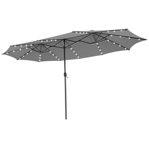 RELAX4LIFE Sonnenschirm mit LED-Solar-Beleuchtung, 48 LED-Lämpchen, Doppelsonnenschirm mit Handkurbel, Marktschirm 450 x 260 cm, Gartenschirm Terrassenschirm Sonnenschutz (Ohne Ständer,Grau) von RELAX4LIFE