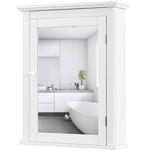RELAX4LIFE Spiegelschrank, Hängeschrank mit Spiegel & Verstellbarer Ablage, Badschrank, Wandschrank mit 1 Tür, hängender Badspiegelschrank mit Tür, Schrank für Bad & Wohnzimmer(Weiß) von RELAX4LIFE
