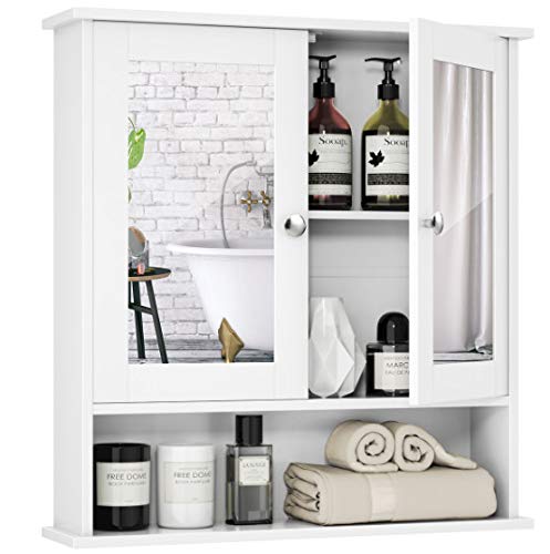 RELAX4LIFE Spiegelschrank Badezimmerspiegelschrank Hängeschrank Badezimmerschrank Badschrank Schminkschrank Badmöbel, mit Spiegel, zweitürig, 56,5 x 13,5 x 58 cm (Weiß) von RELAX4LIFE