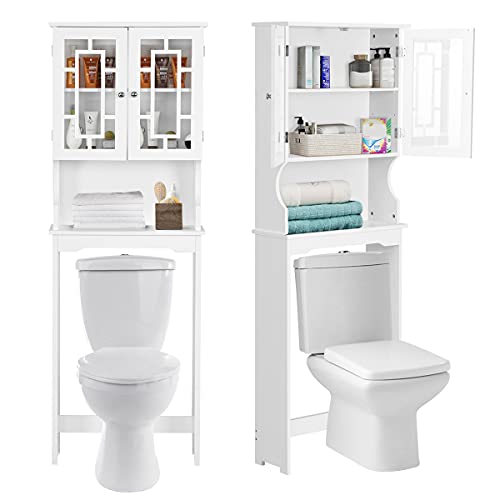 RELAX4LIFE Toilettenregal, Überbauregal mit 3 Ablagen & Doppeltüren, Überschrank mit verstellberm Einlegeboden, Hochregal für Waschküche & Badezimmer & Küche, Toilettenschrank Badregal, WC-Regal weiß von RELAX4LIFE