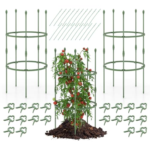 RELAX4LIFE Tomaten Rankhilfe 3er Set, 102cm hoch, 2 verstellbare Ringe, Tomatenkäfig Pflanzenstütze Metall & Kunststoff, Rankgitter für Kletterpflanzen Tomaten Blumen Gemüse (102cm hoch-3 Pack) von RELAX4LIFE
