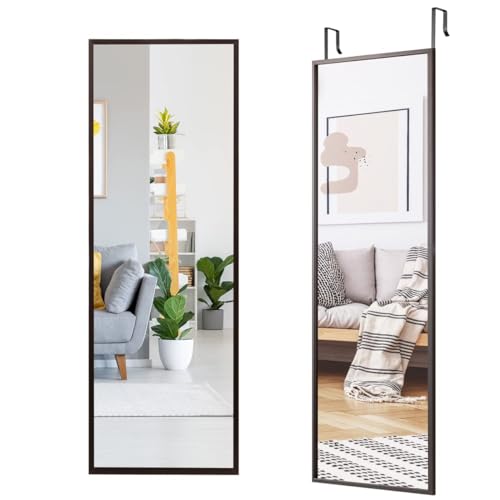 RELAX4LIFE Wandspiegel Metallrahmen, Spiegel Hartglas, Ganzkörperspiegel Wand- & Türmontage, Türspiegel mit 3-stufig verstellbarem Haken, Hängespiegel für Schlafzimmer Garderobe Eingang (Braun) von RELAX4LIFE