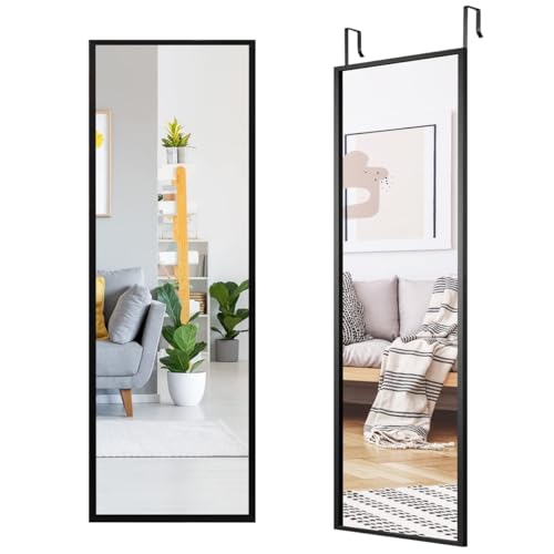 RELAX4LIFE Wandspiegel Metallrahmen, Spiegel Hartglas, Ganzkörperspiegel Wand- & Türmontage, Türspiegel mit 3-stufig verstellbarem Haken, Hängespiegel für Schlafzimmer Garderobe Eingang (Schwarz) von RELAX4LIFE