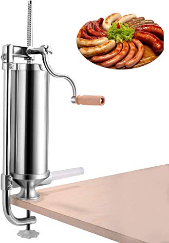 RELAX4LIFE Würstfüller manuell, Wurstspritze inkl. 4 Füllrohre, Wurstfüllmaschine aus Edelstahl & Aluminium, Wurstpresse mit Handkurbel und Tischklemme, silber(3L) von RELAX4LIFE